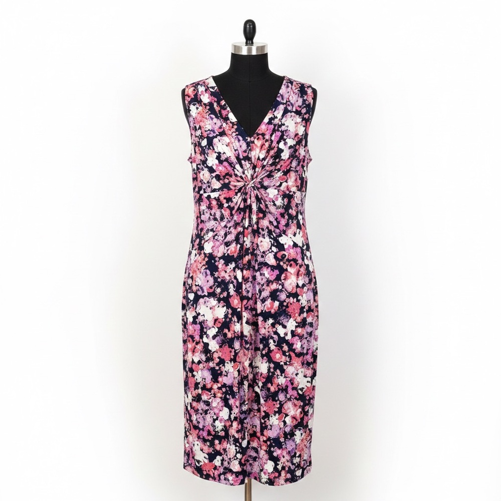 Daisy Fuentes Floral Twist Front Midi Dress XL | Pink Purple Sleeveless Summer